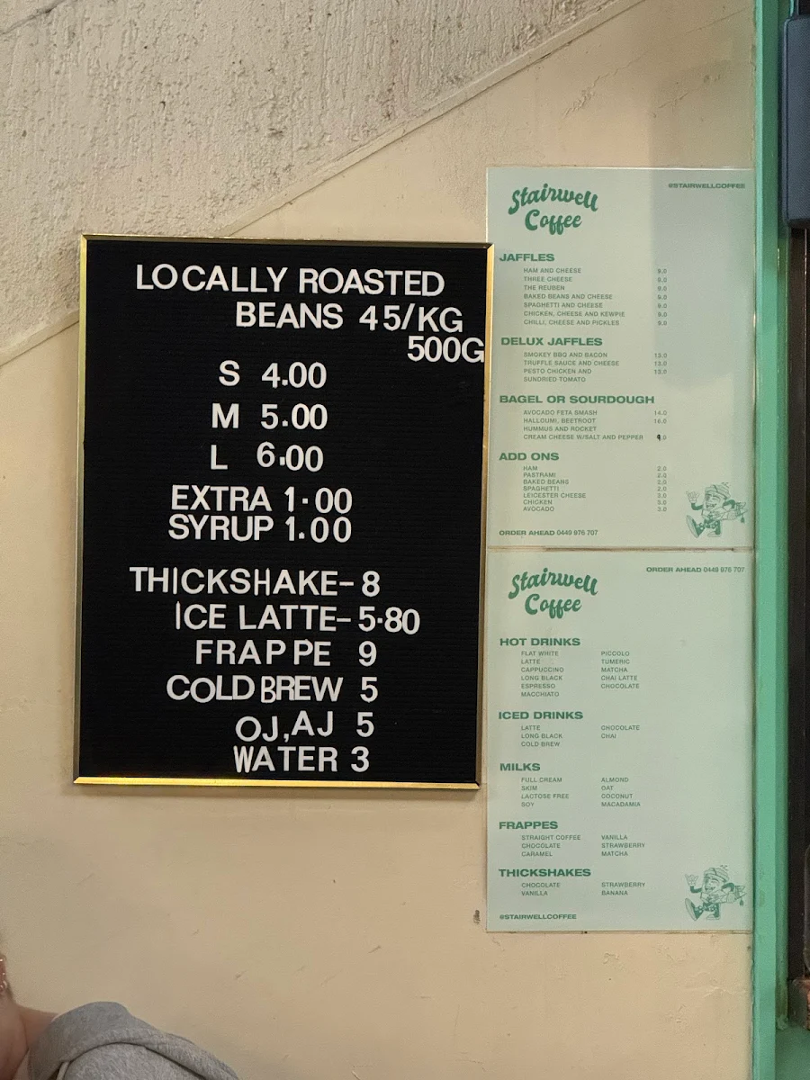 Menu, Stairwell Coffee
