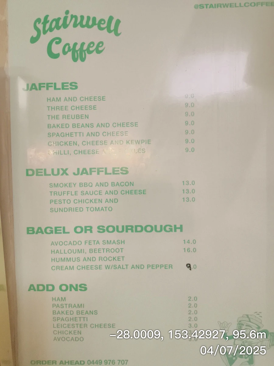 Menu, Stairwell Coffee