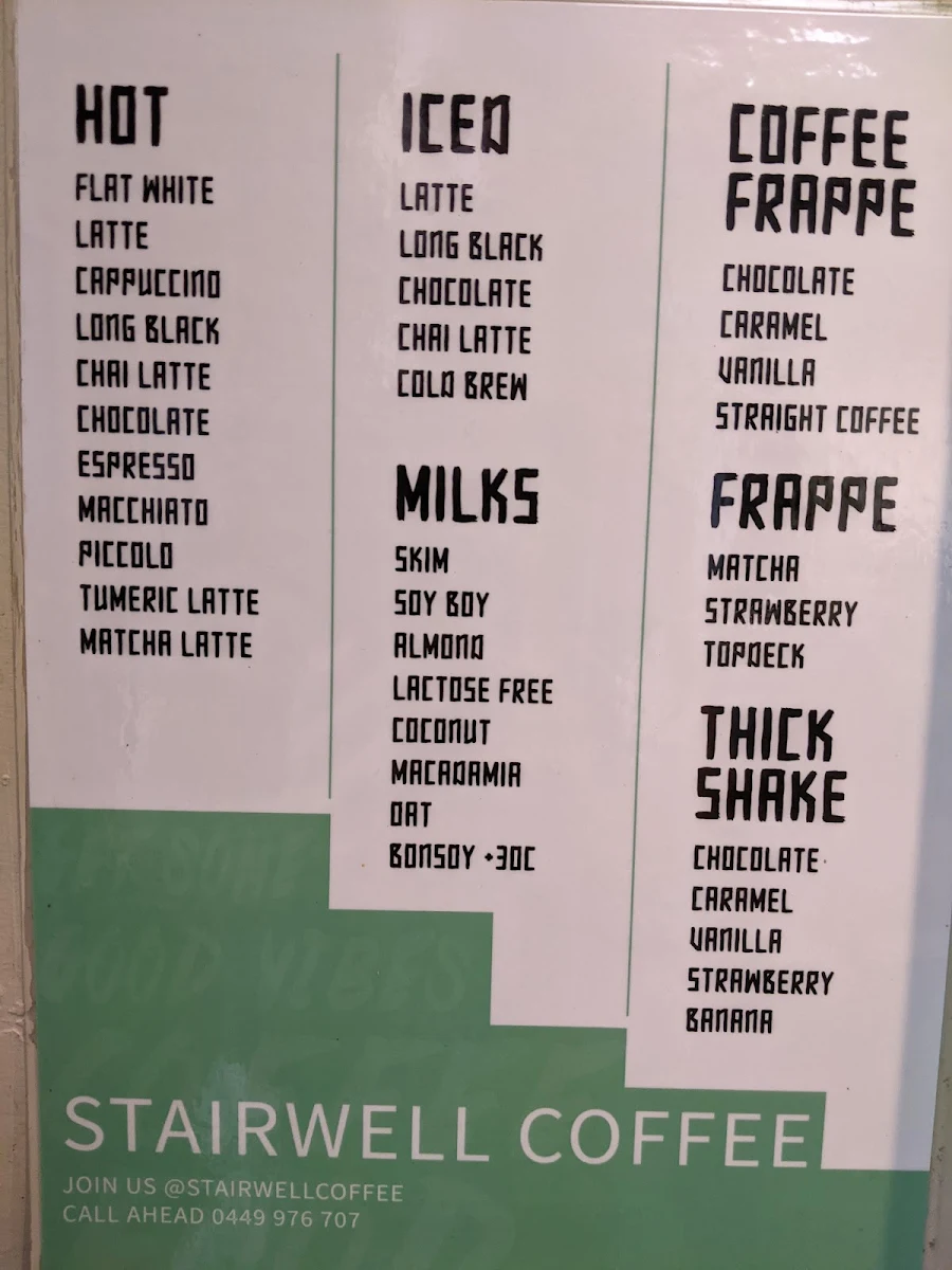 Menu, Stairwell Coffee