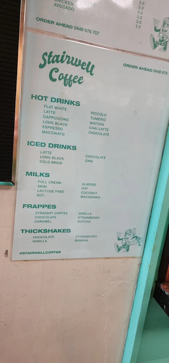Menu, Stairwell Coffee