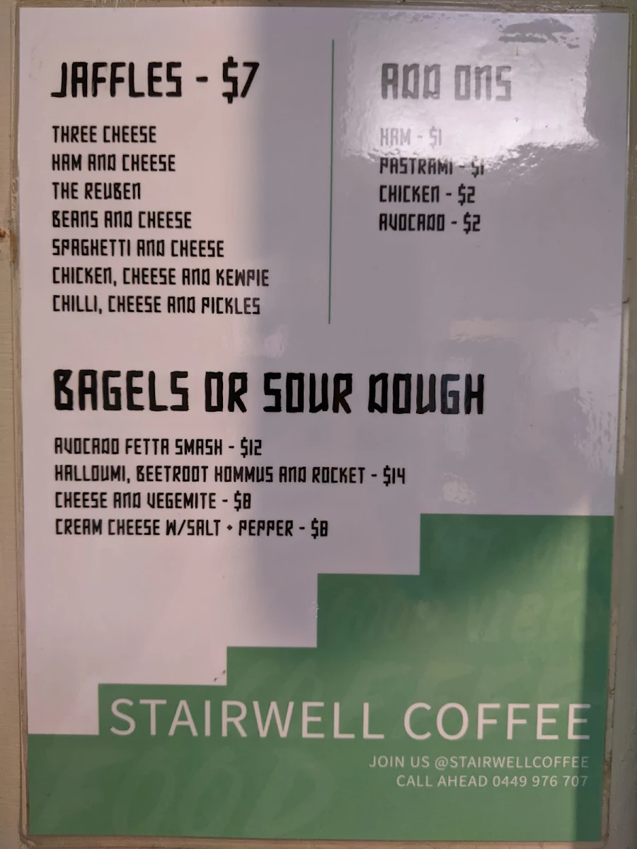 Menu, Stairwell Coffee
