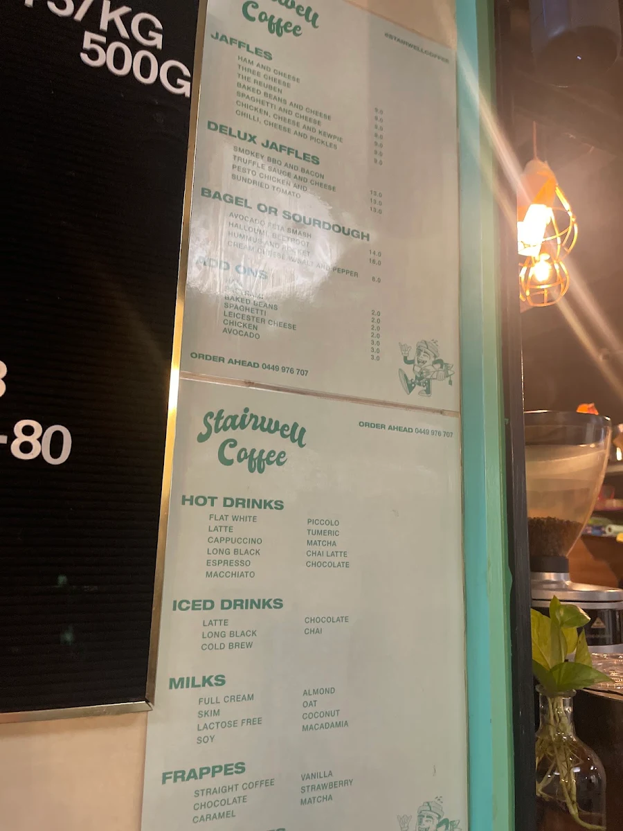Menu, Stairwell Coffee