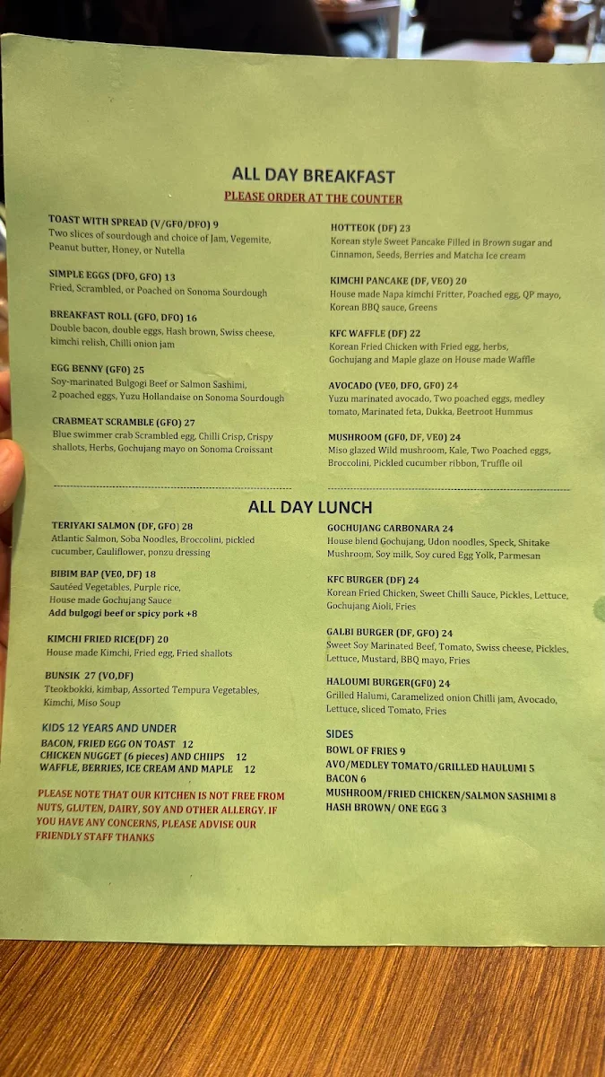 Menu, Zero Complex Braddon