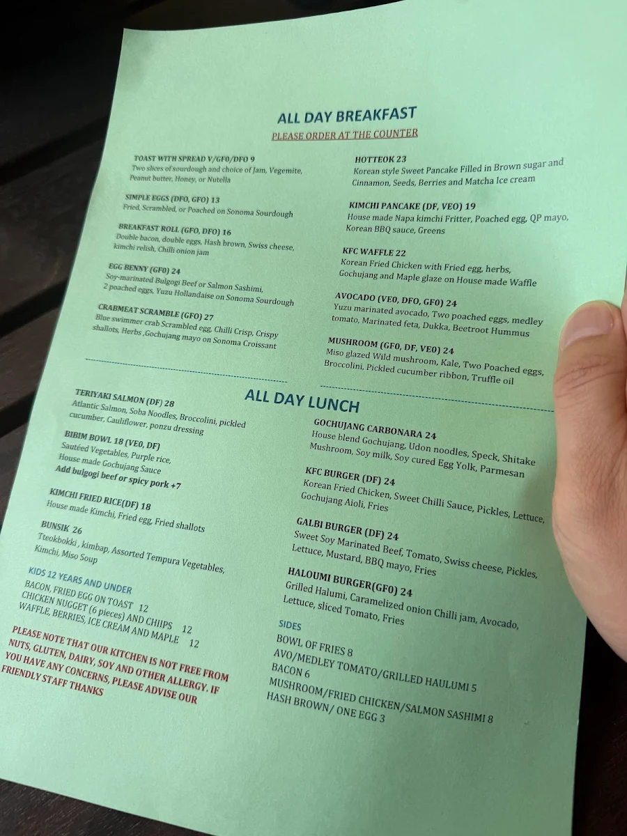 Menu, Zero Complex Braddon