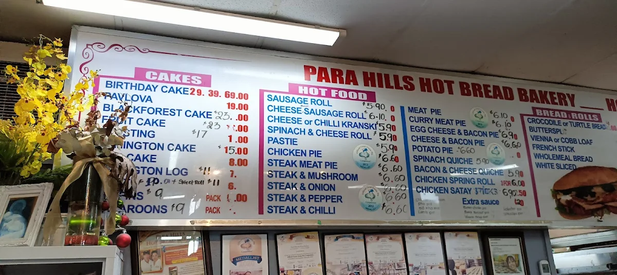 Menu, Para Hills Hot Bread Bakery