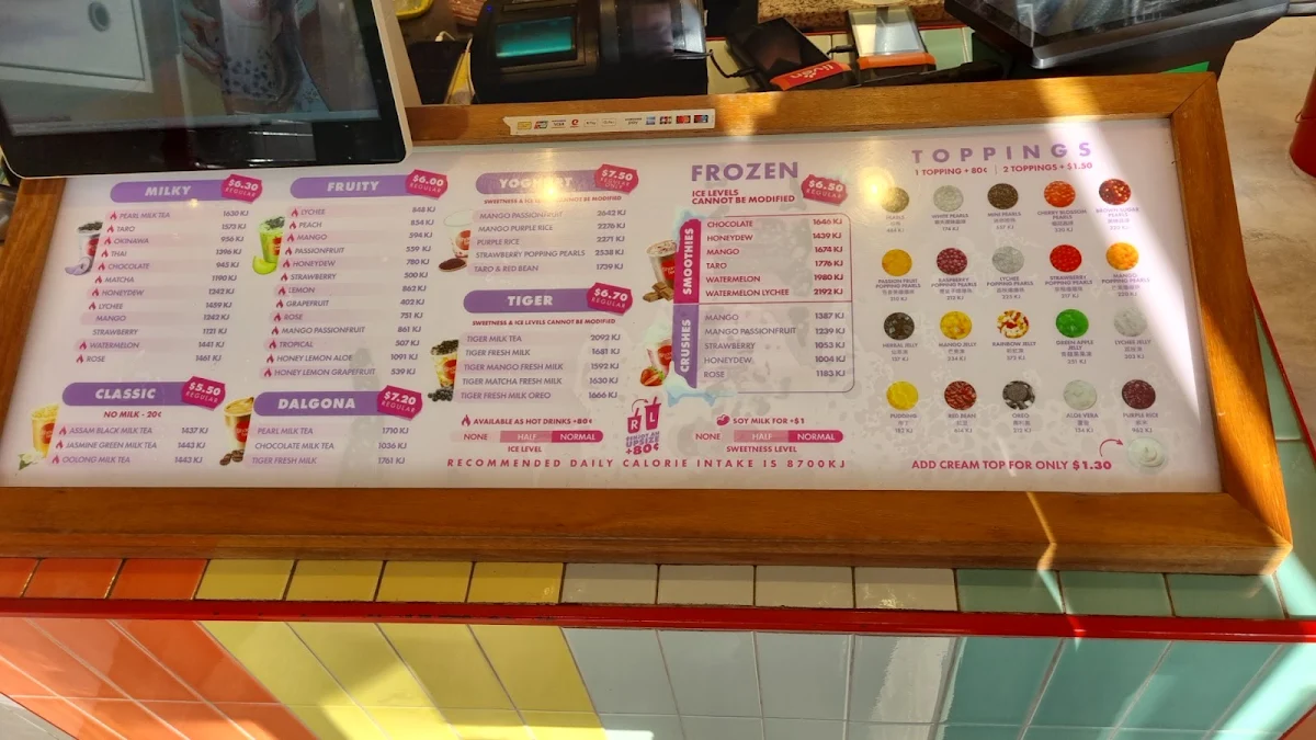 Menu, Sharetea Clayton