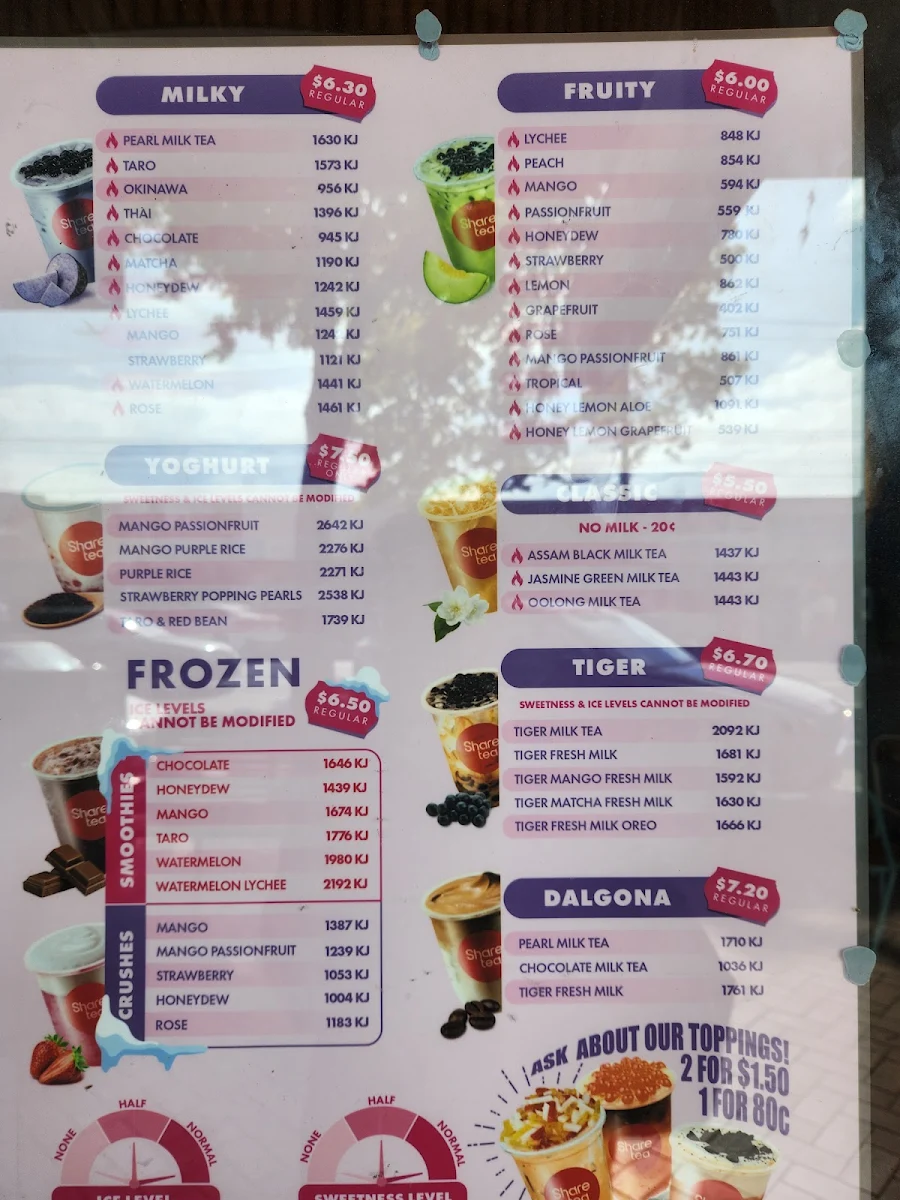 Menu, Sharetea Clayton