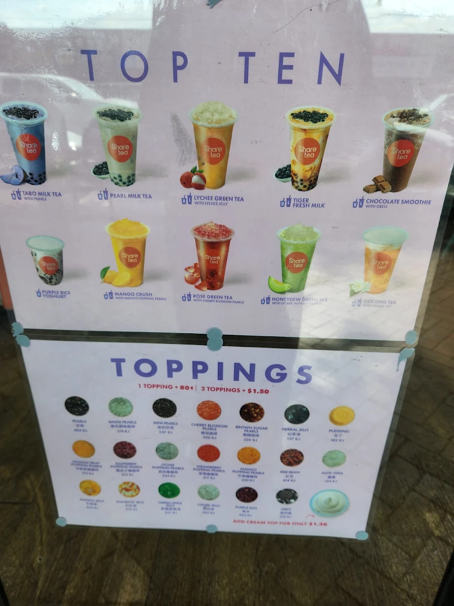 Menu, Sharetea Clayton