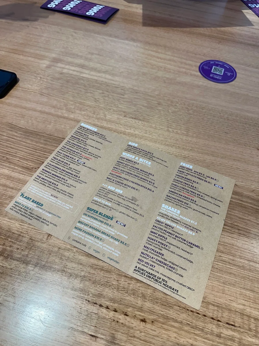 Menu, YOMG Chermside
