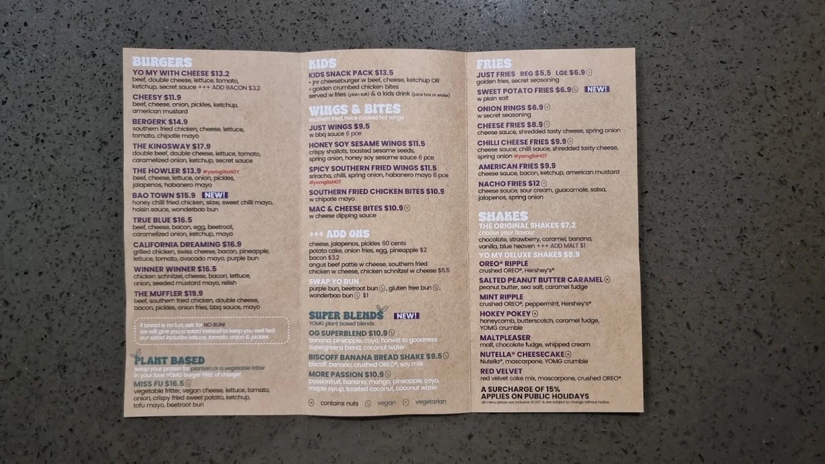 Menu, YOMG Chermside