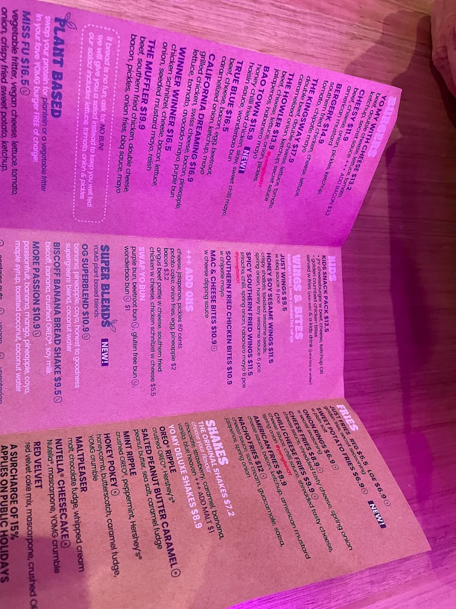Menu, YOMG Chermside