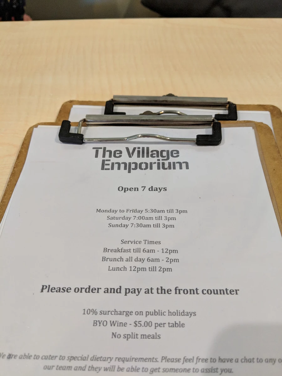 Menu, The Village Emporium