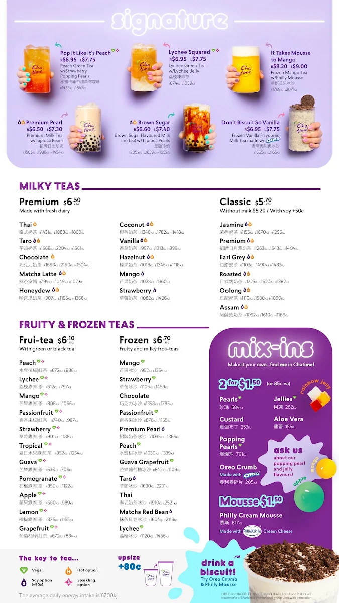 Menu, Chatime Midland Gate
