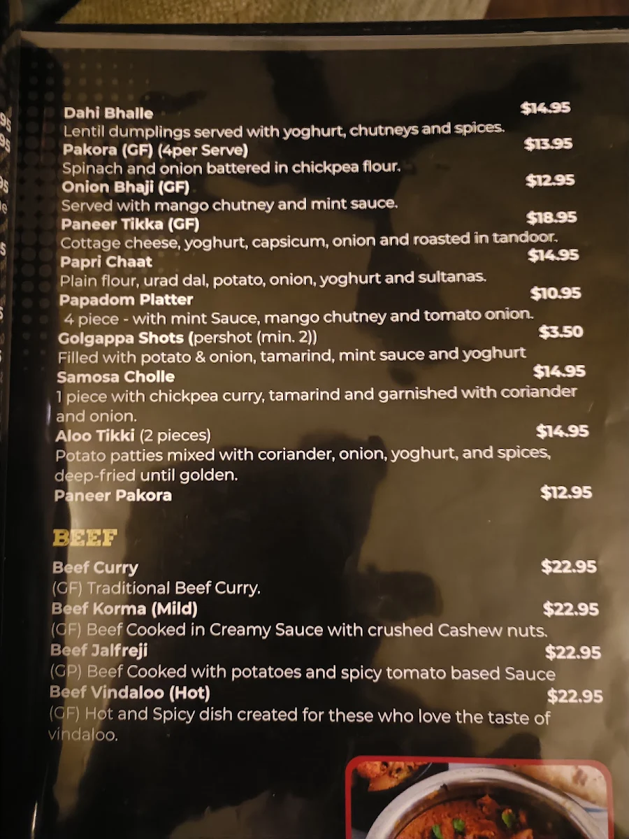 Menu, Woopi Tandoori Nights Indian Restaurant