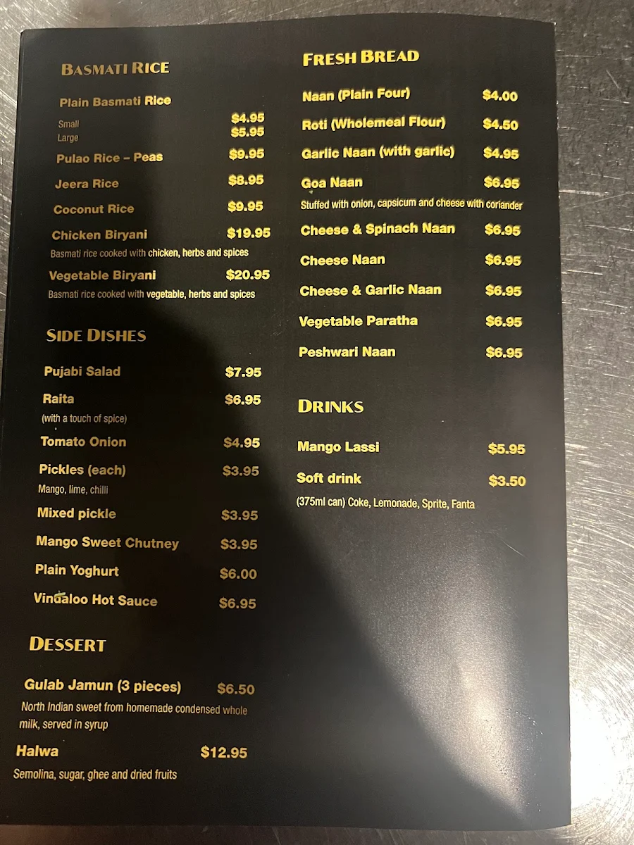 Menu, Woopi Tandoori Nights Indian Restaurant