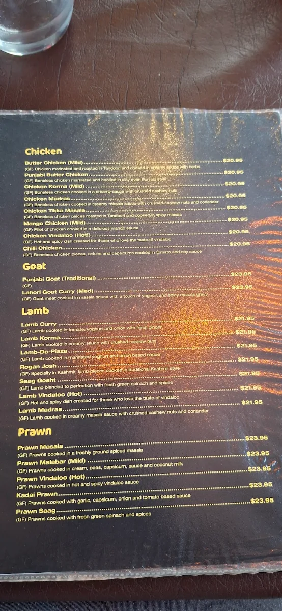 Menu, Woopi Tandoori Nights Indian Restaurant