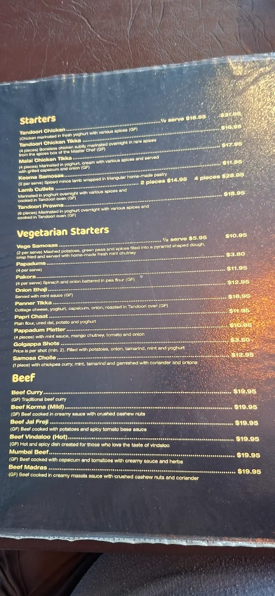 Menu, Woopi Tandoori Nights Indian Restaurant