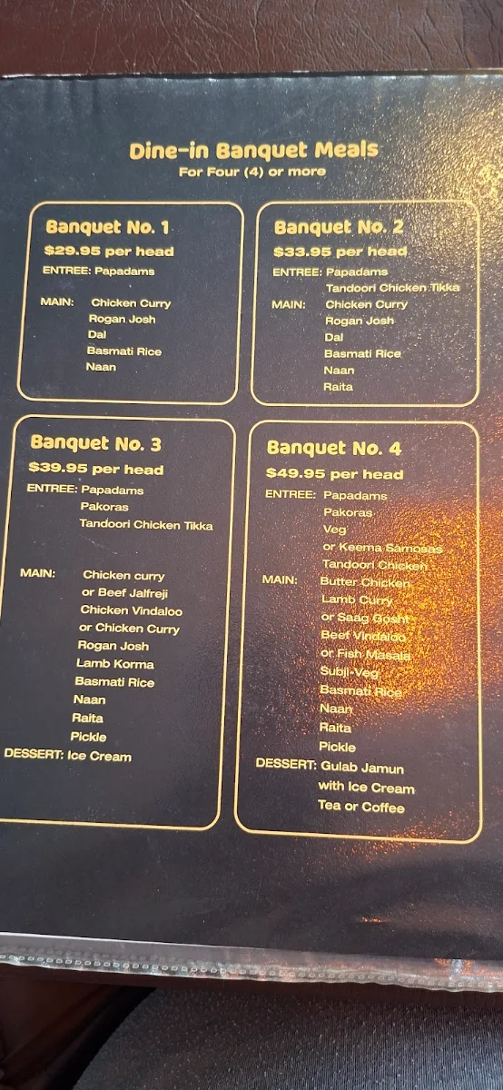 Menu, Woopi Tandoori Nights Indian Restaurant