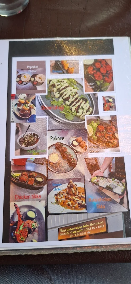 Menu, Woopi Tandoori Nights Indian Restaurant