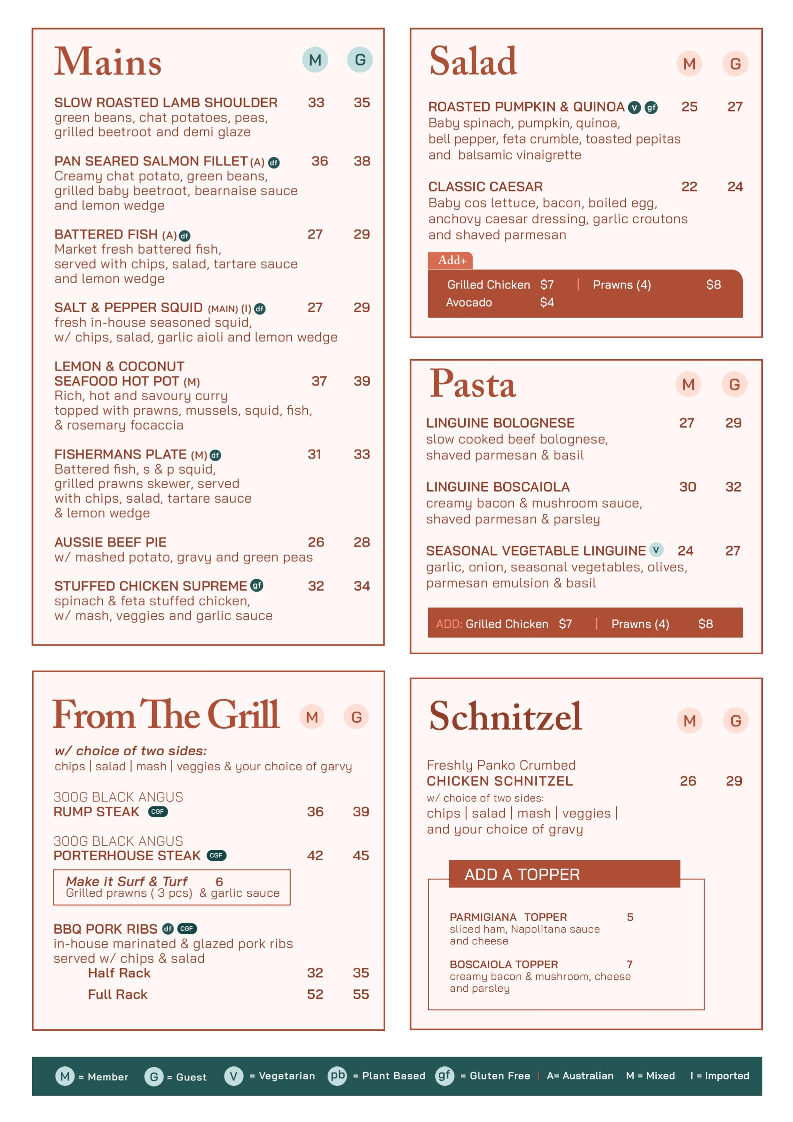 Menu, Taja Brasserie Shoalhaven Heads