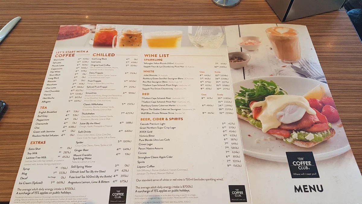 Menu, The Coffee Club Café - Domain Townsville
