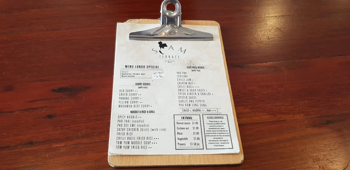Menu, Siam Terrace Thai Restaurant Wyong