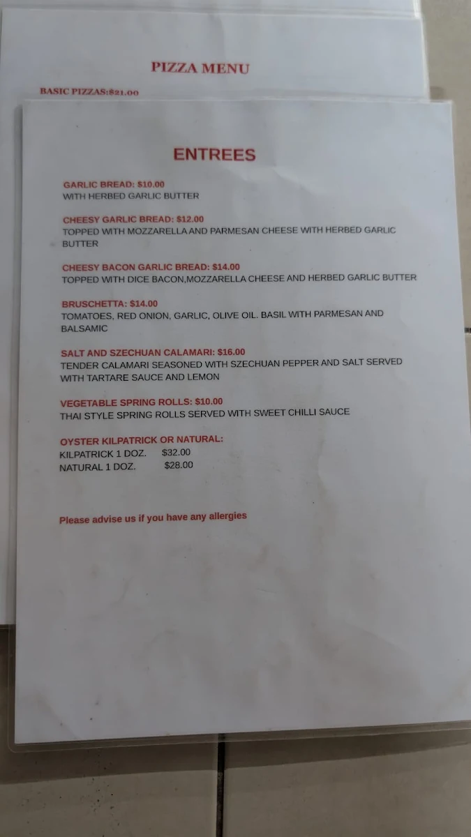 Menu, Marine Hotel