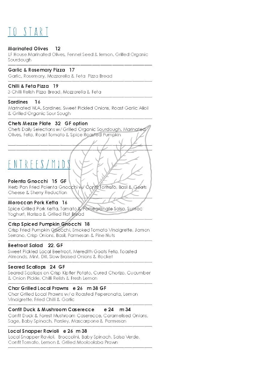 Menu, Local Flow Eatery