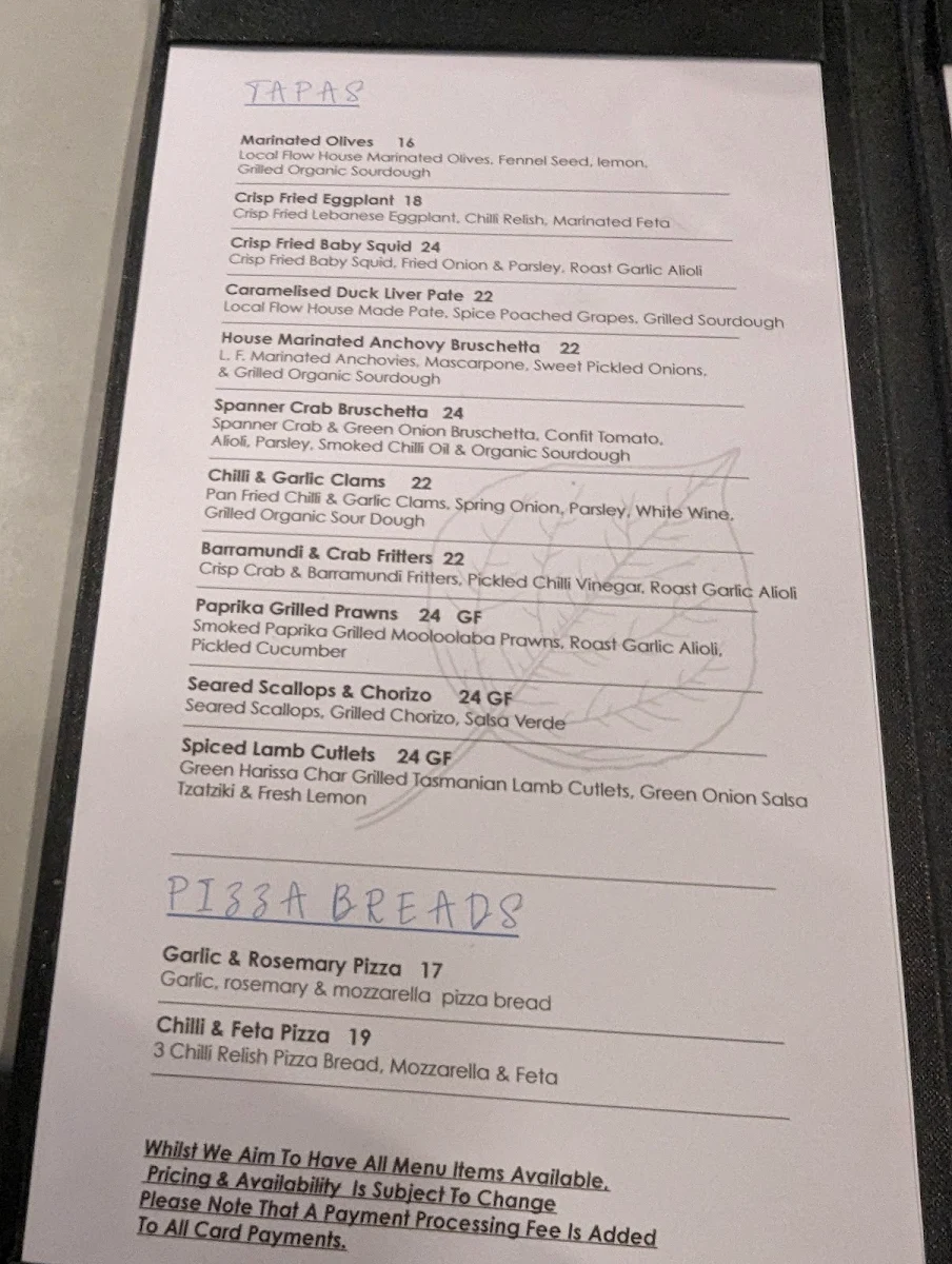 Menu, Local Flow Eatery
