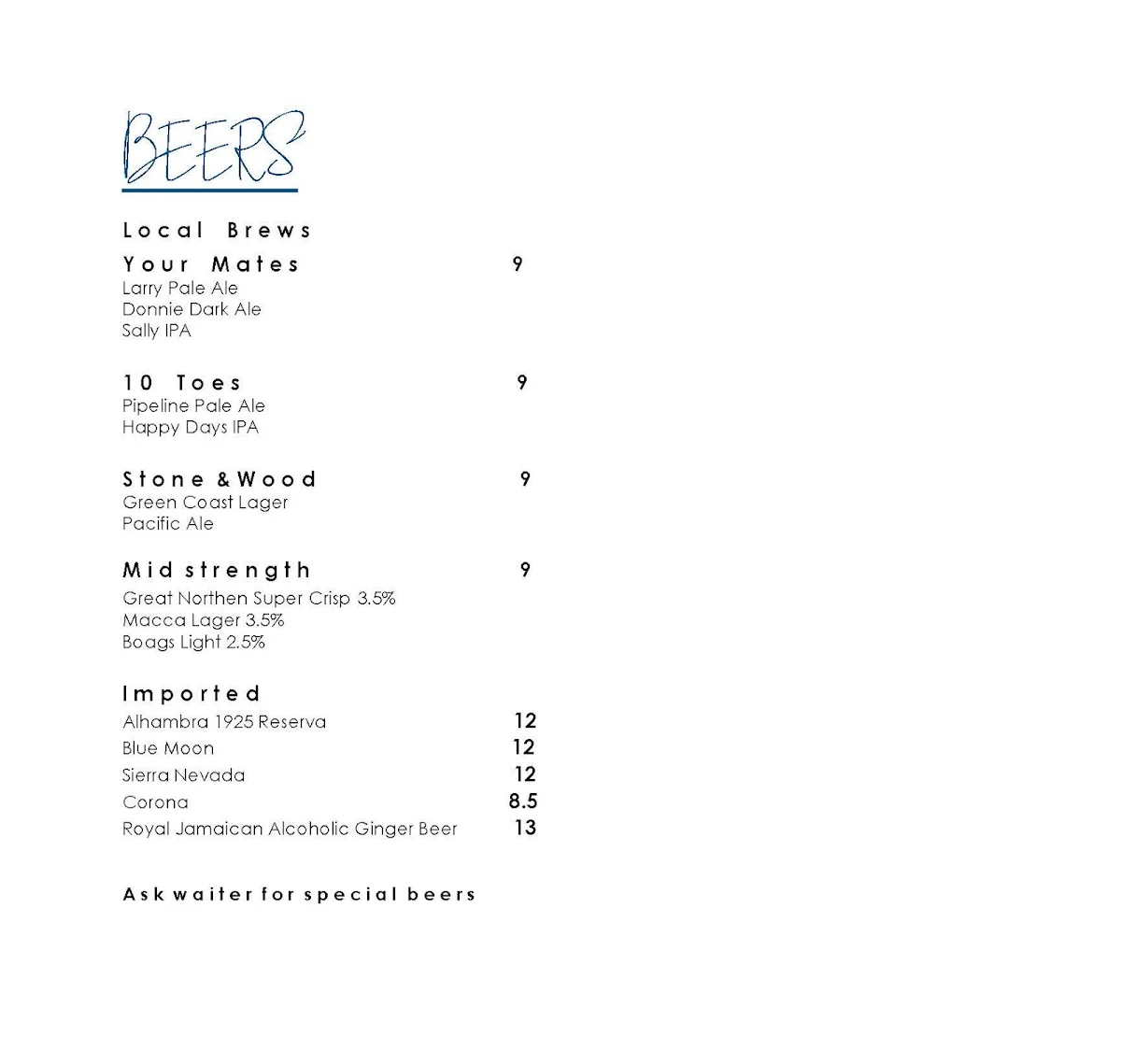 Menu, Local Flow Eatery