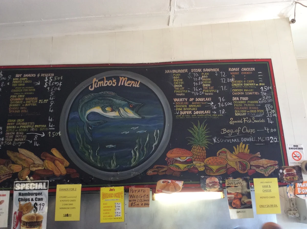 Menu, Jim's Fish & Chips