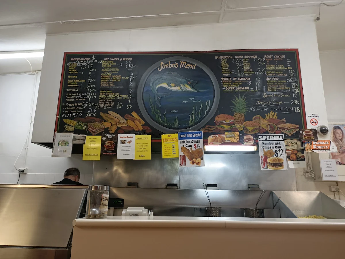 Menu, Jim's Fish & Chips
