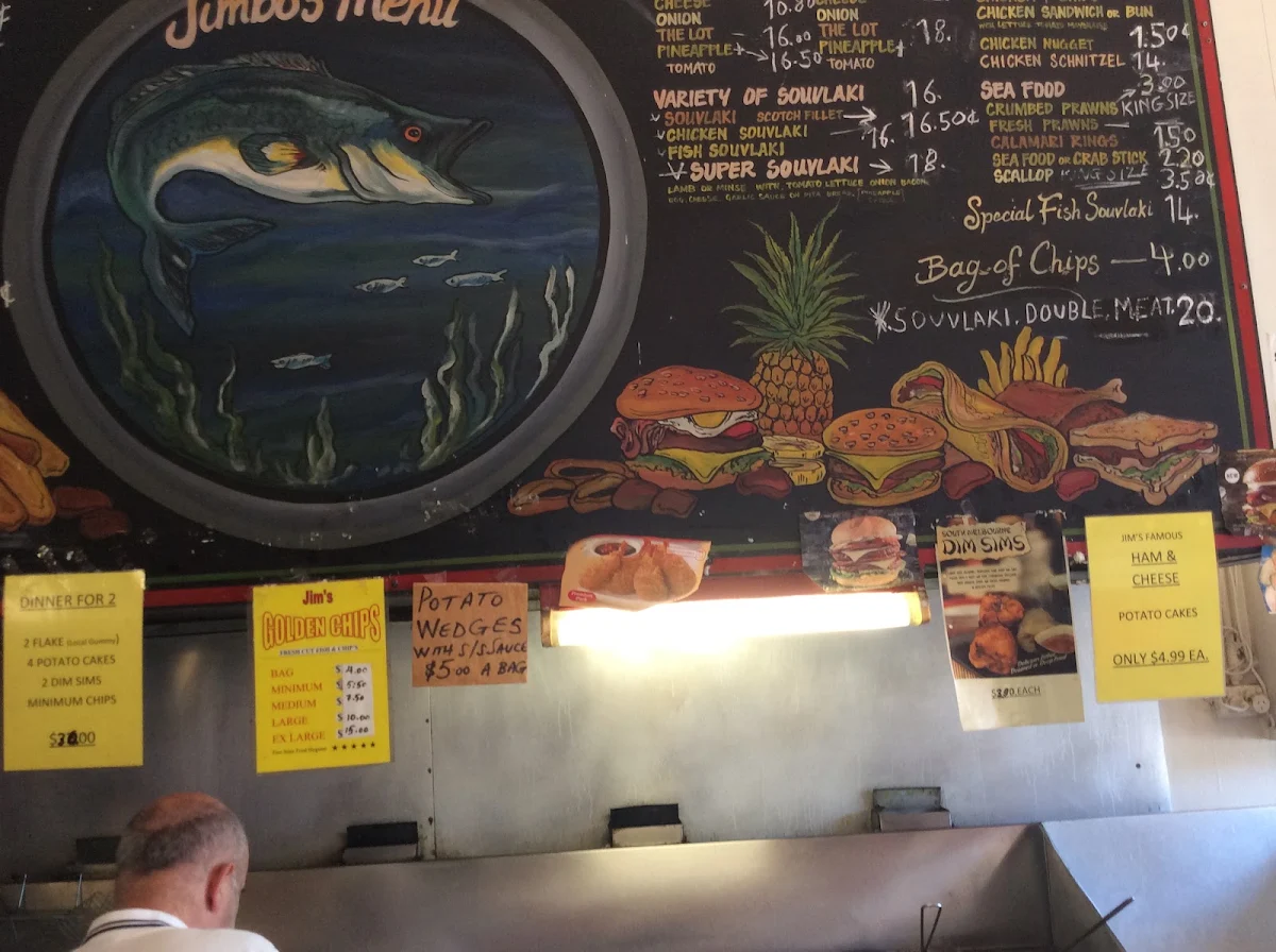 Menu, Jim's Fish & Chips