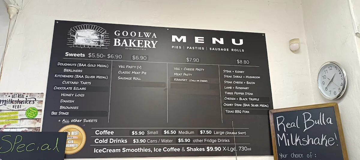 Menu, Goolwa Bakery est 1914