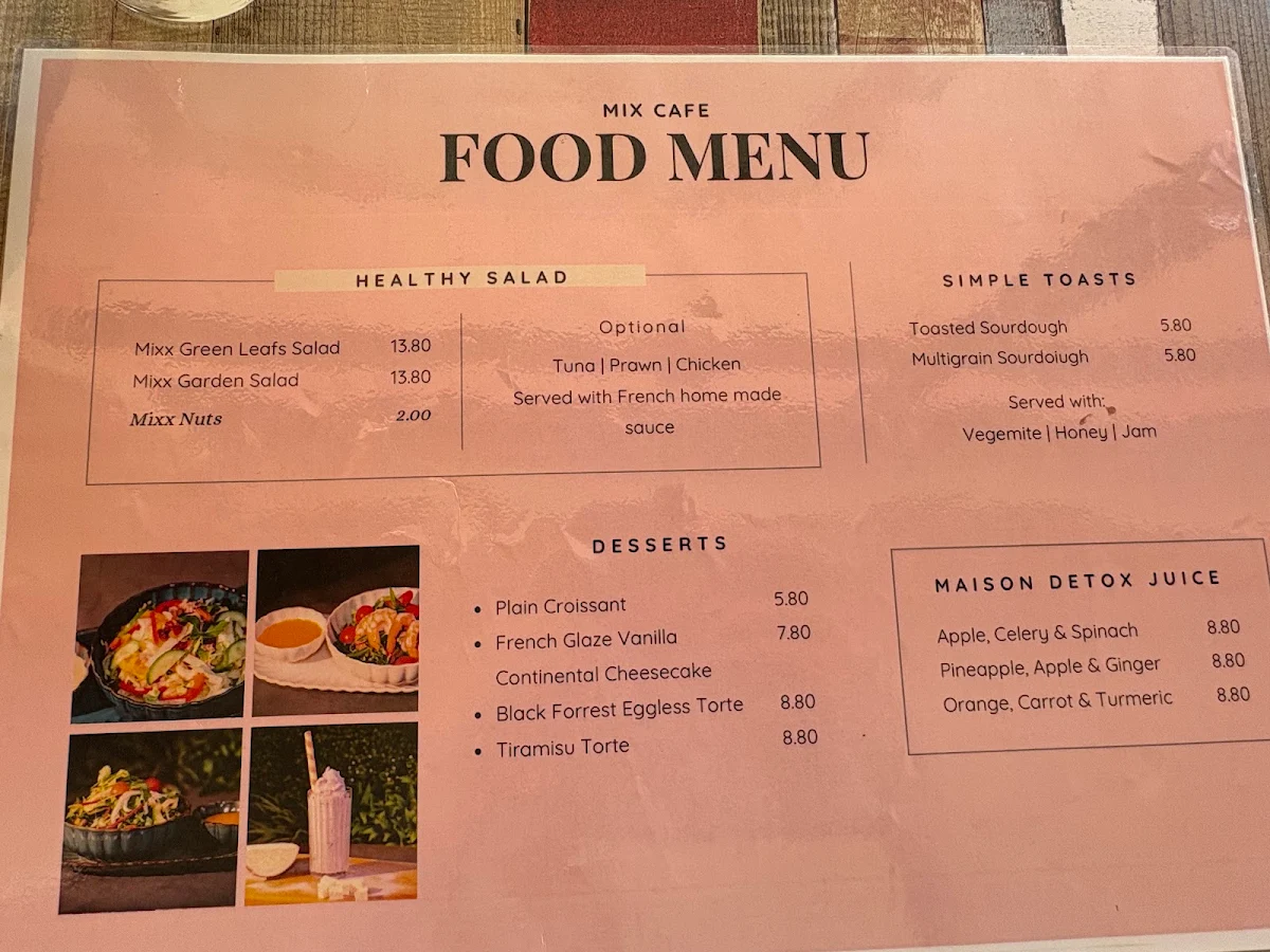 Menu, Mixx Cafe
