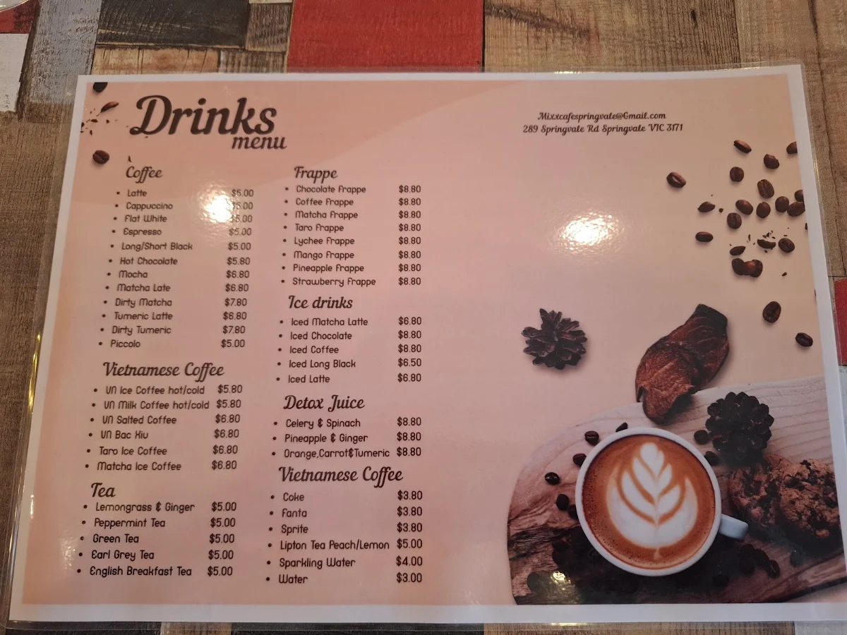 Menu, Mixx Cafe