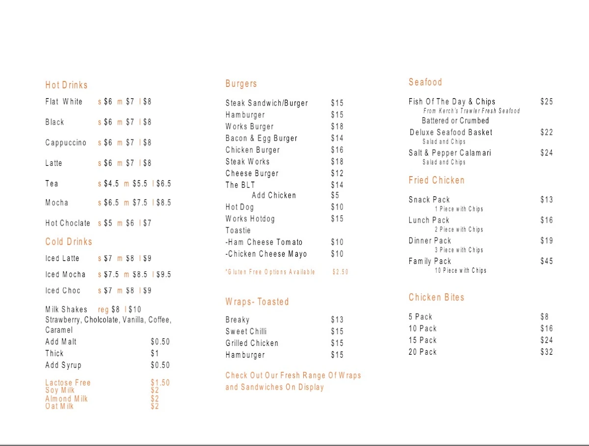 Menu, The Local Millmerran