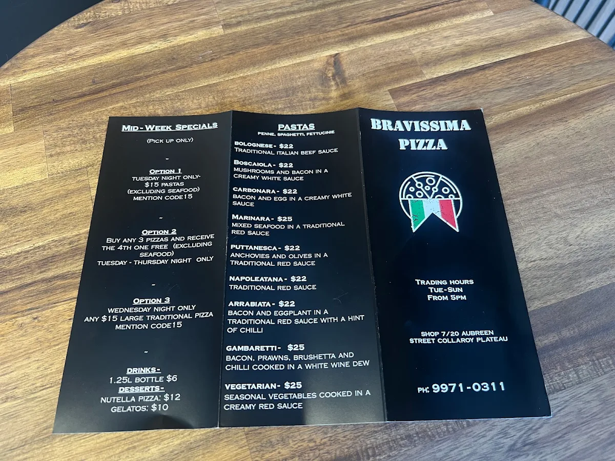 Menu, BRAVISSIMA PIZZA