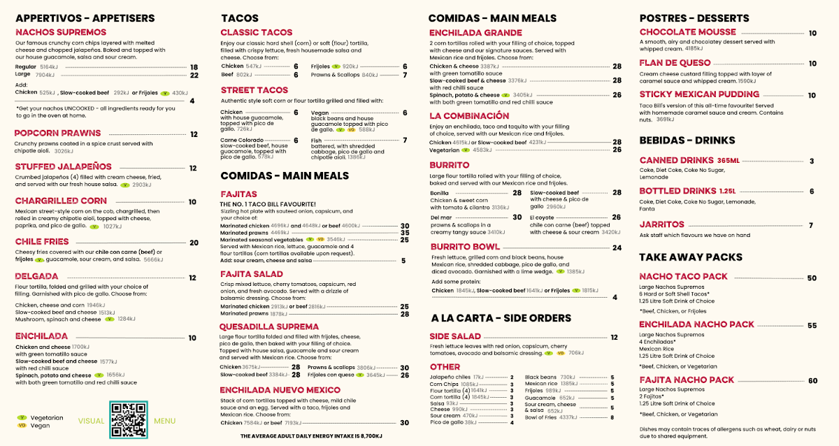 Menu, Taco Bill - Sunbury
