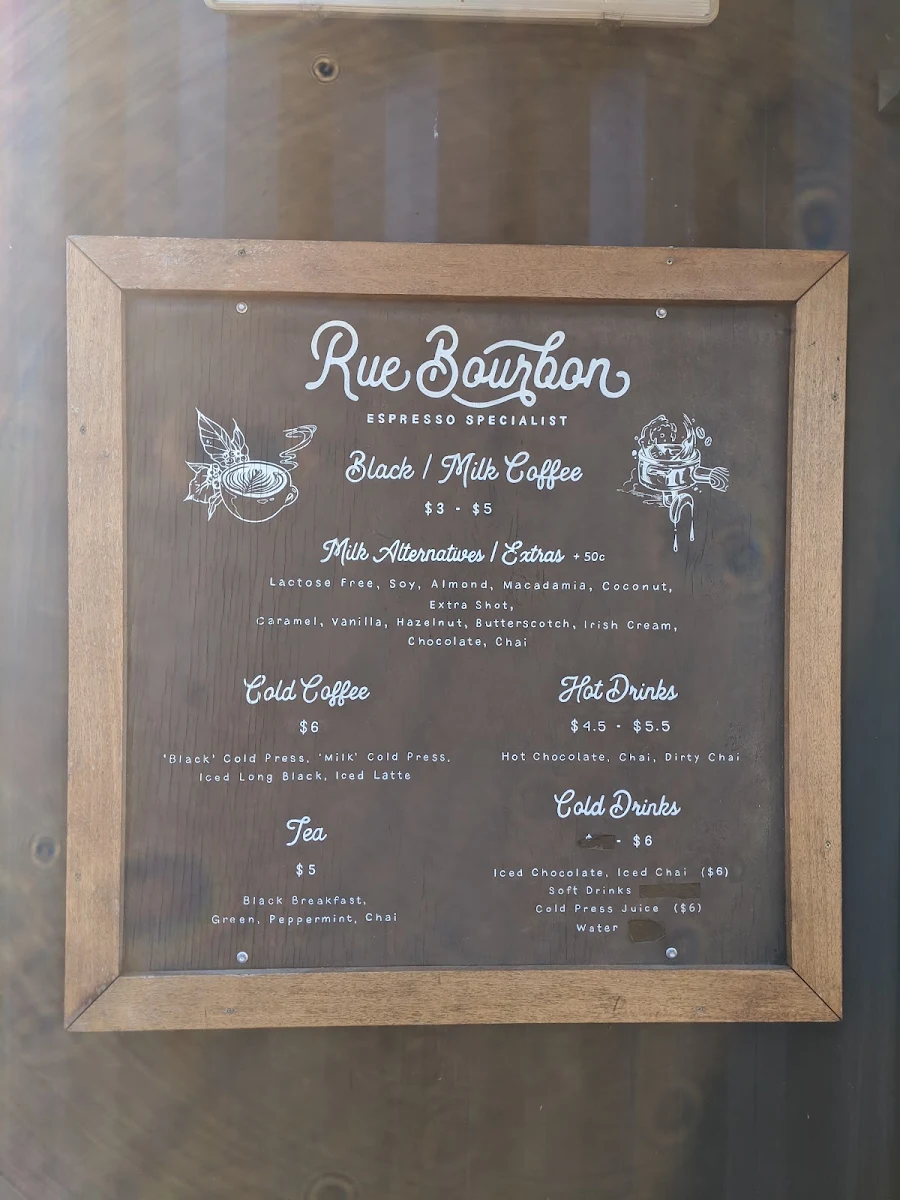 Menu, Rue Bourbon Coffee