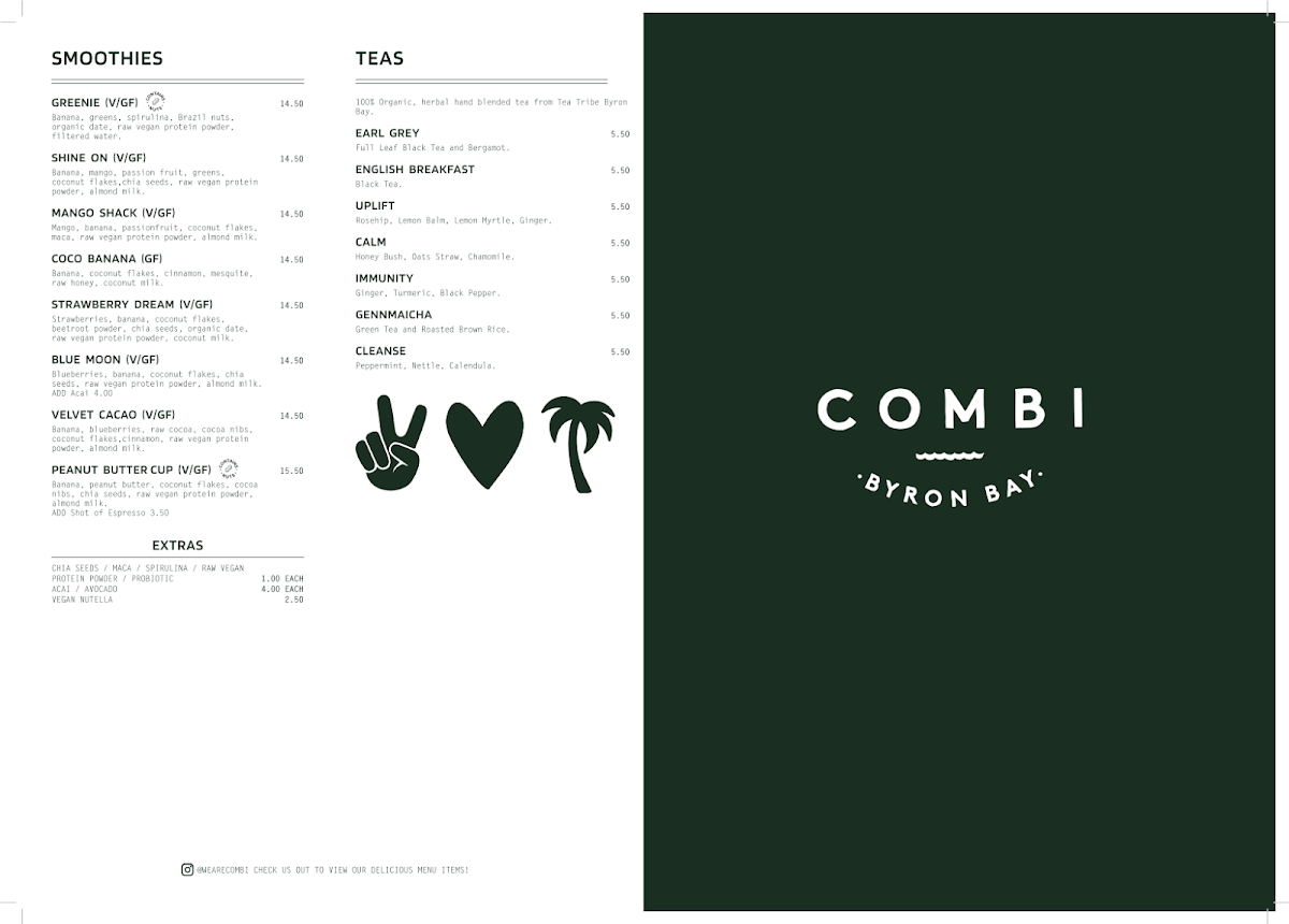 Menu, Combi Byron Bay