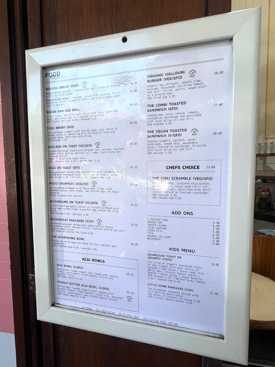 Menu, Combi Byron Bay