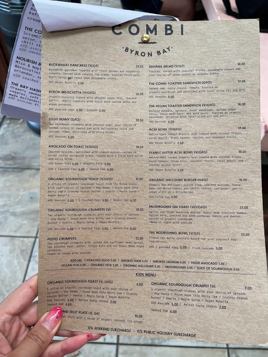 Menu, Combi Byron Bay