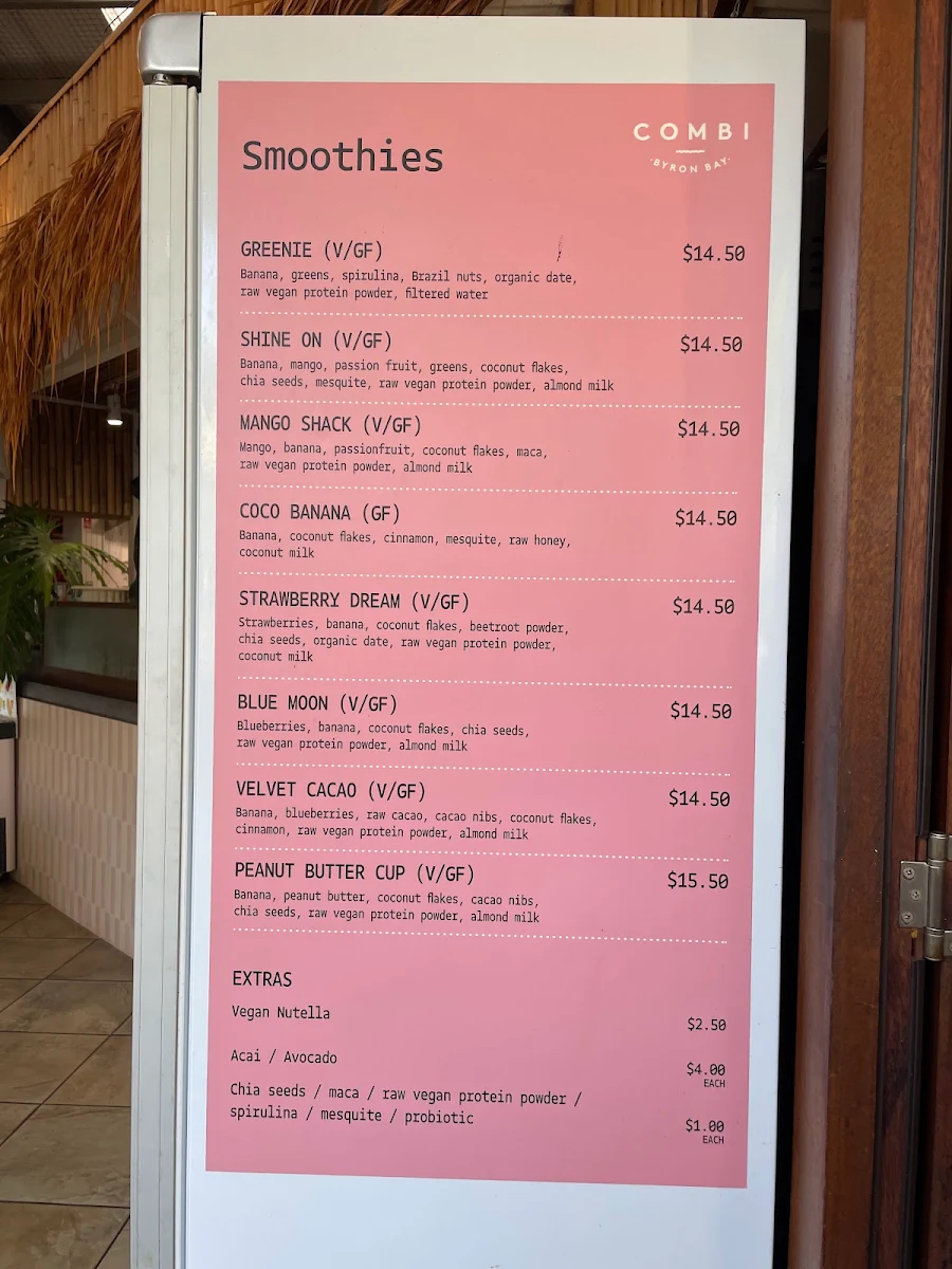 Menu, Combi Byron Bay