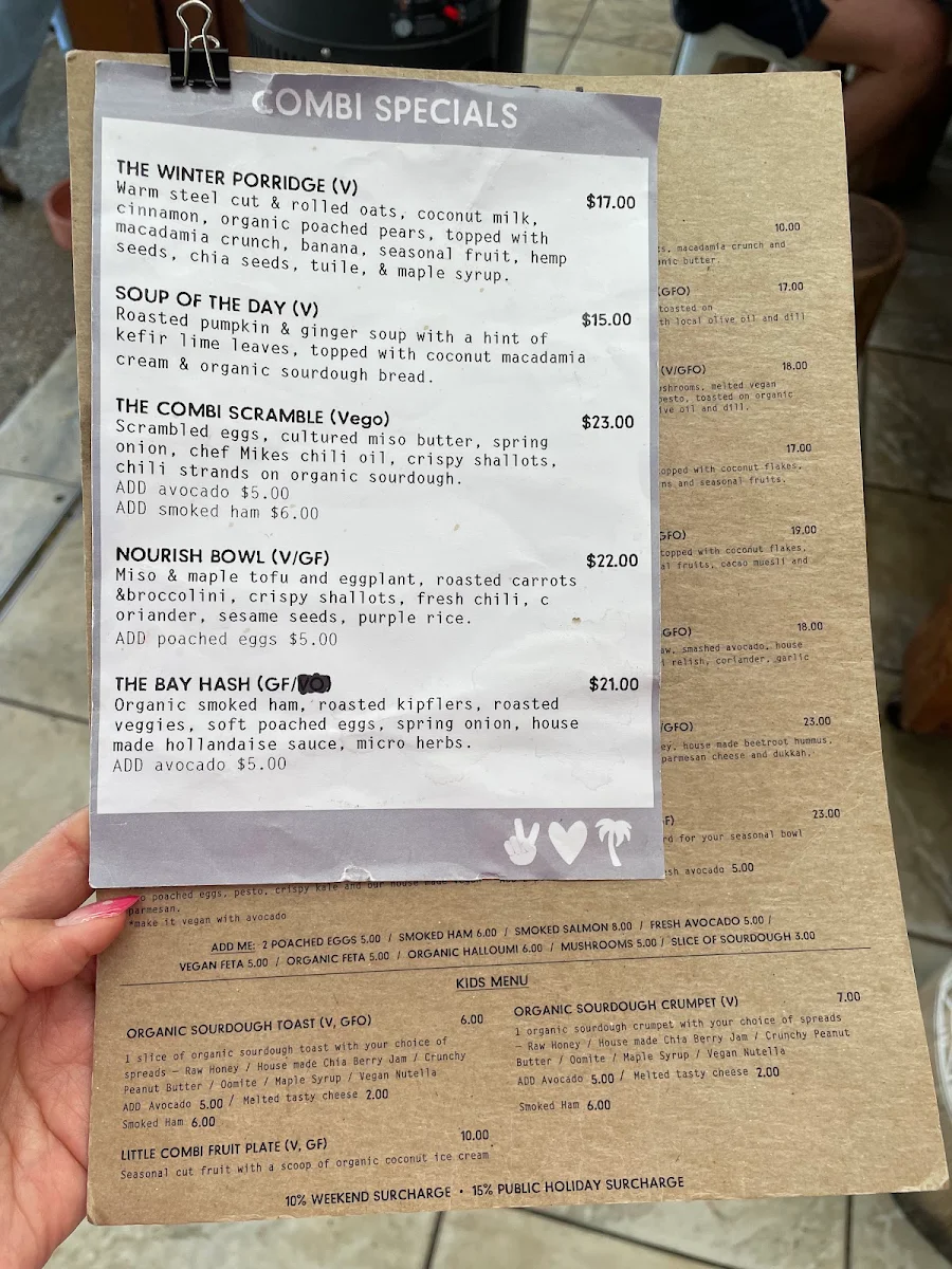 Menu, Combi Byron Bay
