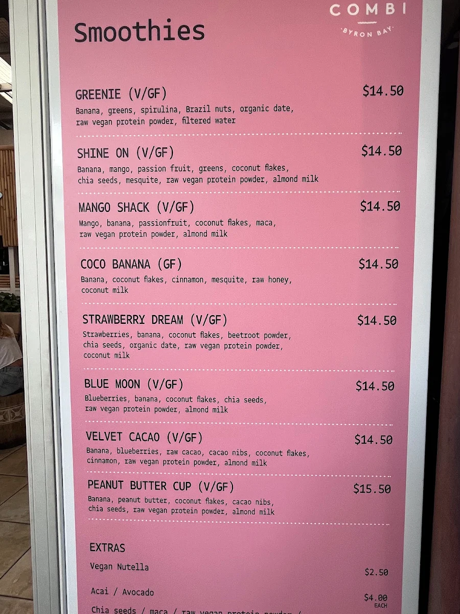 Menu, Combi Byron Bay