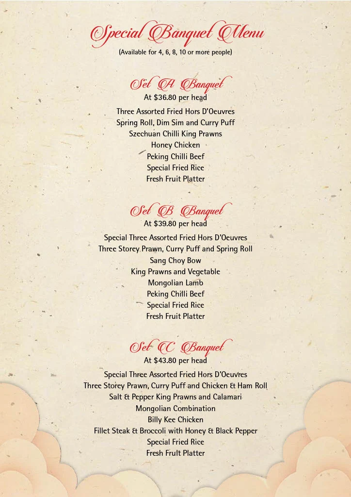 Menu, Shangri-La Chinese Restaurant