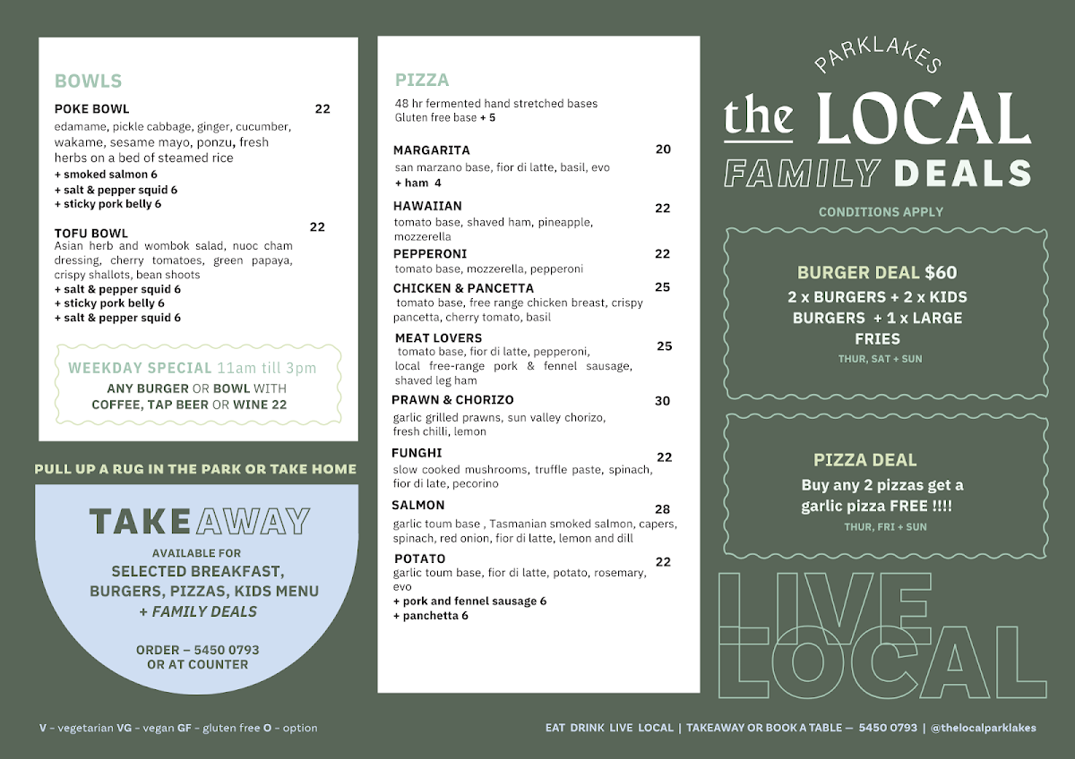 Menu, The Local Parklakes