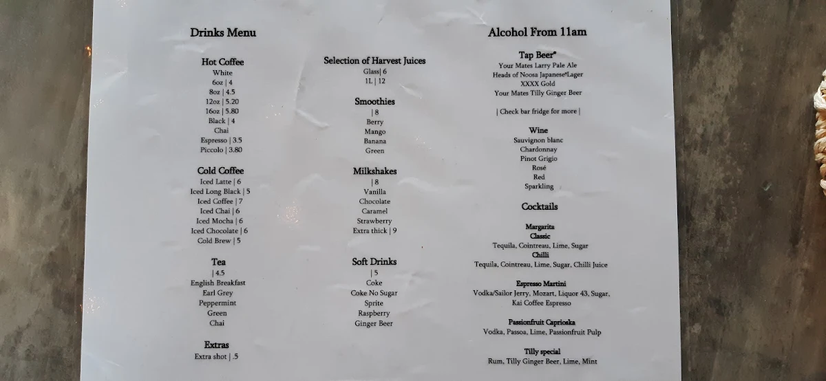 Menu, The Local Parklakes