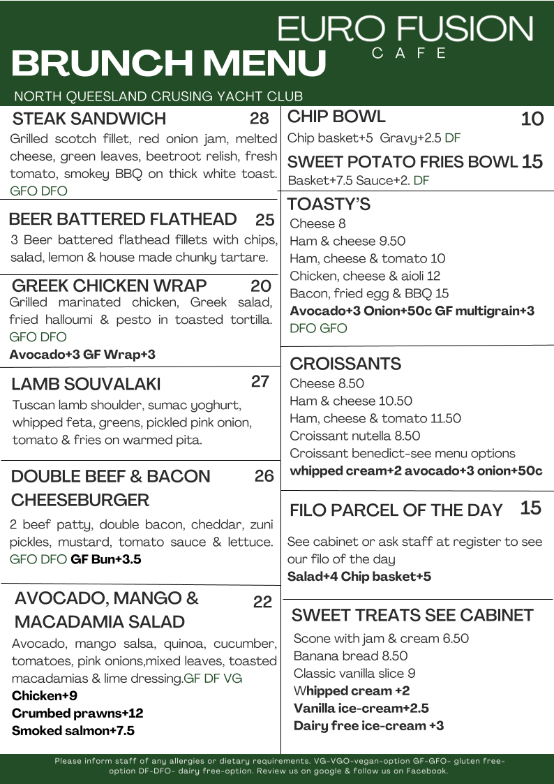 Menu, Euro Fusion Cafe